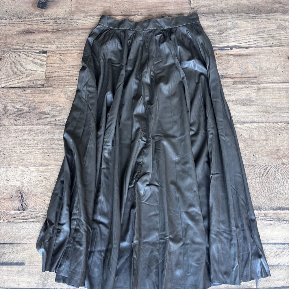 Zara Faux Leather Pleated Midi A-Line Skirt